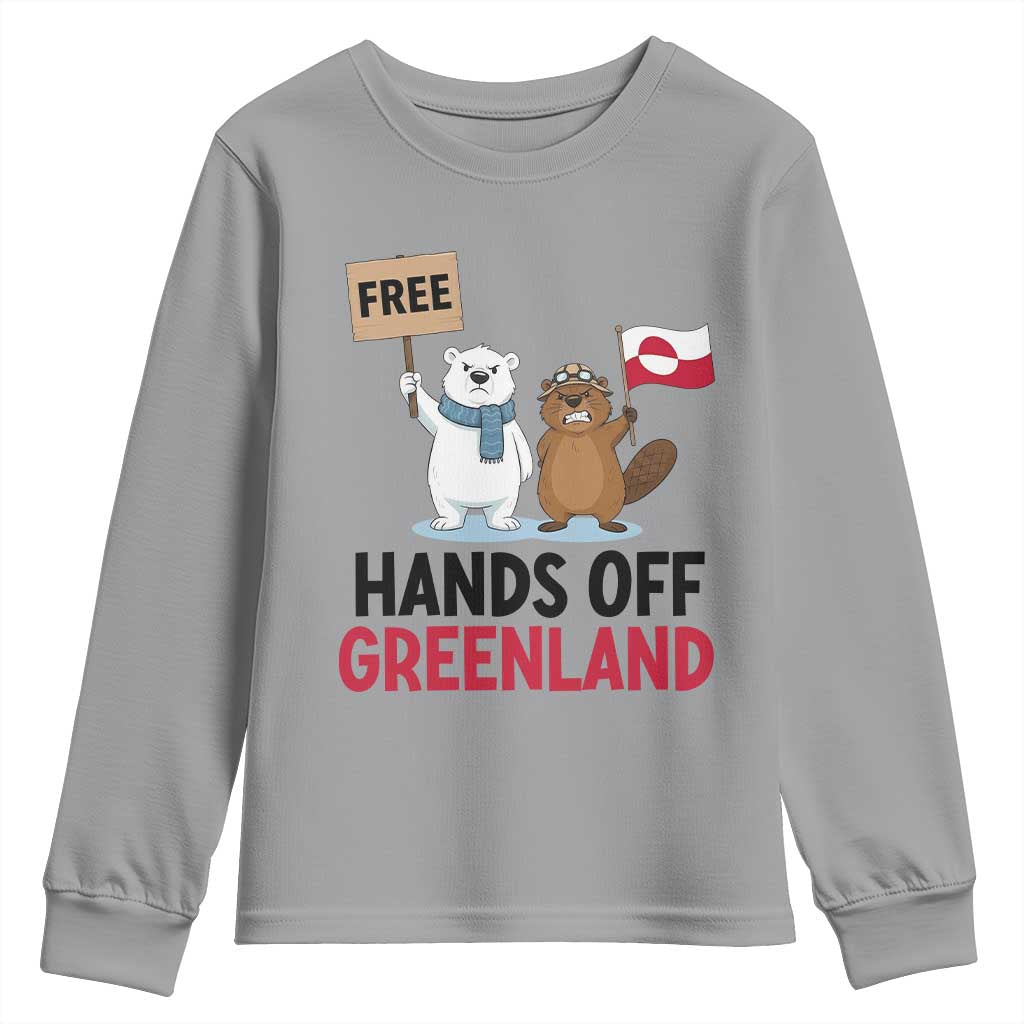 Funny Polar Bear Political Protest Youth Sweatshirt Hands Off Greenland TS12 Sport Gray Print Your Wear