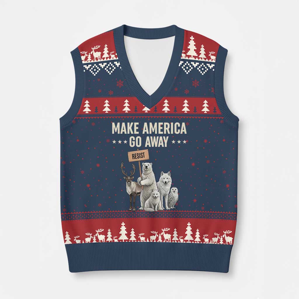 Make America Go Away V-Neck Knit Sweater Vest Greenland Support Gift TS12 Navy Red Print Your Wear