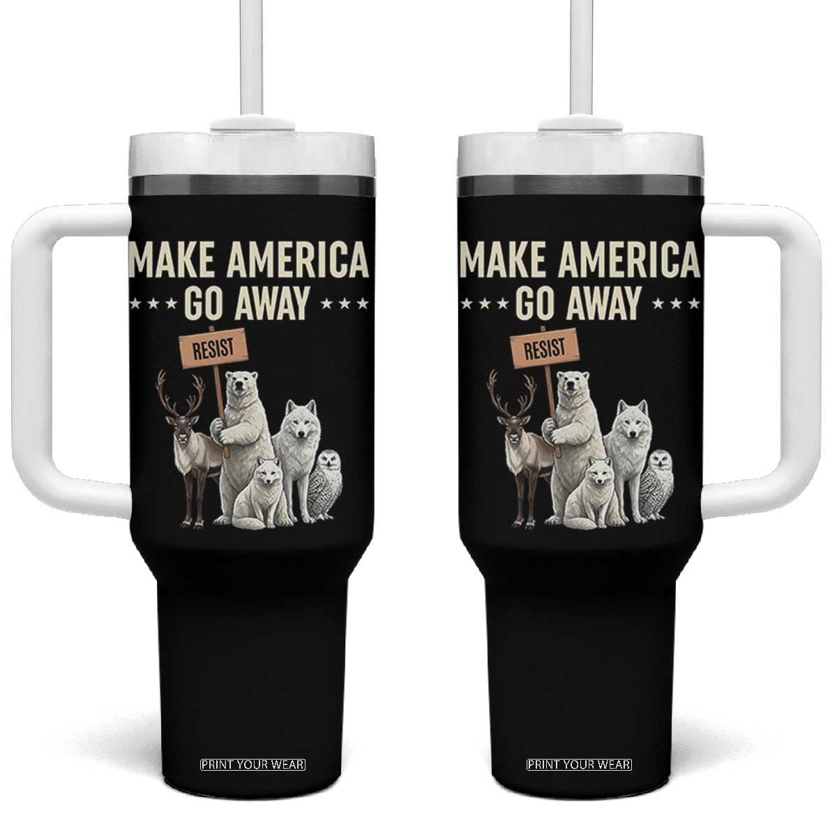 Make America Go Away Tumbler With Handle Greenland Support Gift TS12 One Size: 40 oz Black Print Your Wear