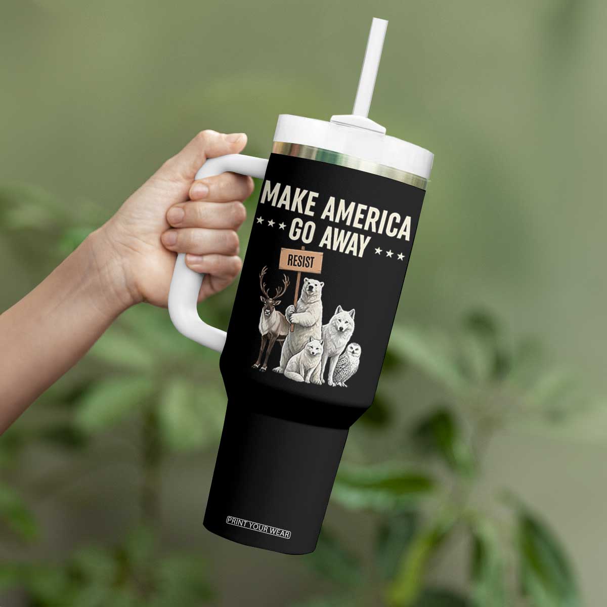 Make America Go Away Tumbler With Handle Greenland Support Gift TS12 Print Your Wear