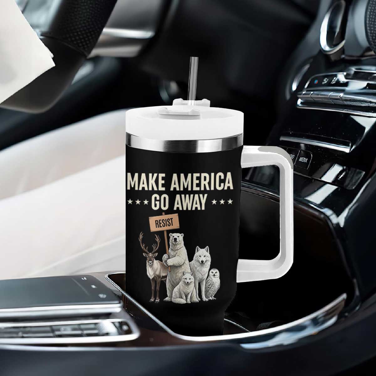 Make America Go Away Tumbler With Handle Greenland Support Gift TS12 Print Your Wear