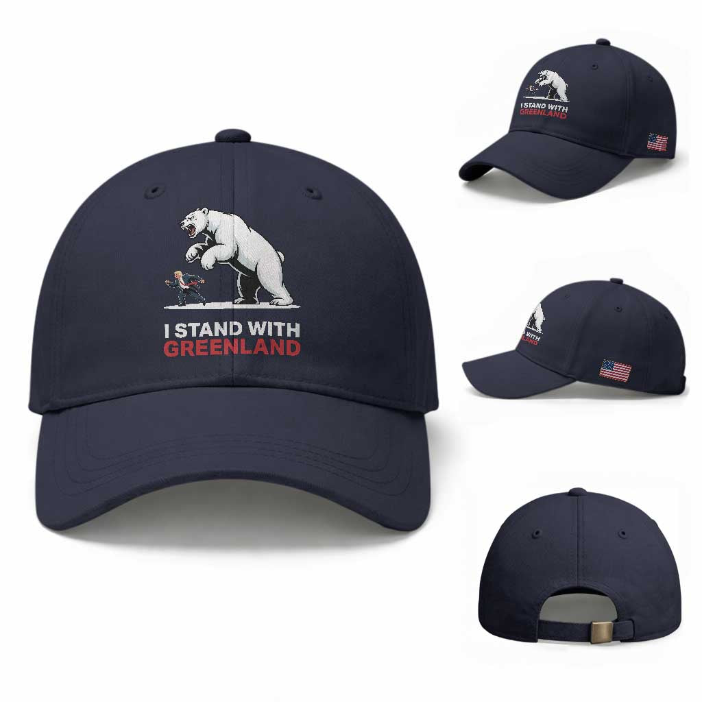 I Stand With Greenland Baseball Cap Anti Fascist Political Parody Gift TS12 Baseball Cap Universal Fit Navy Print Your Wear