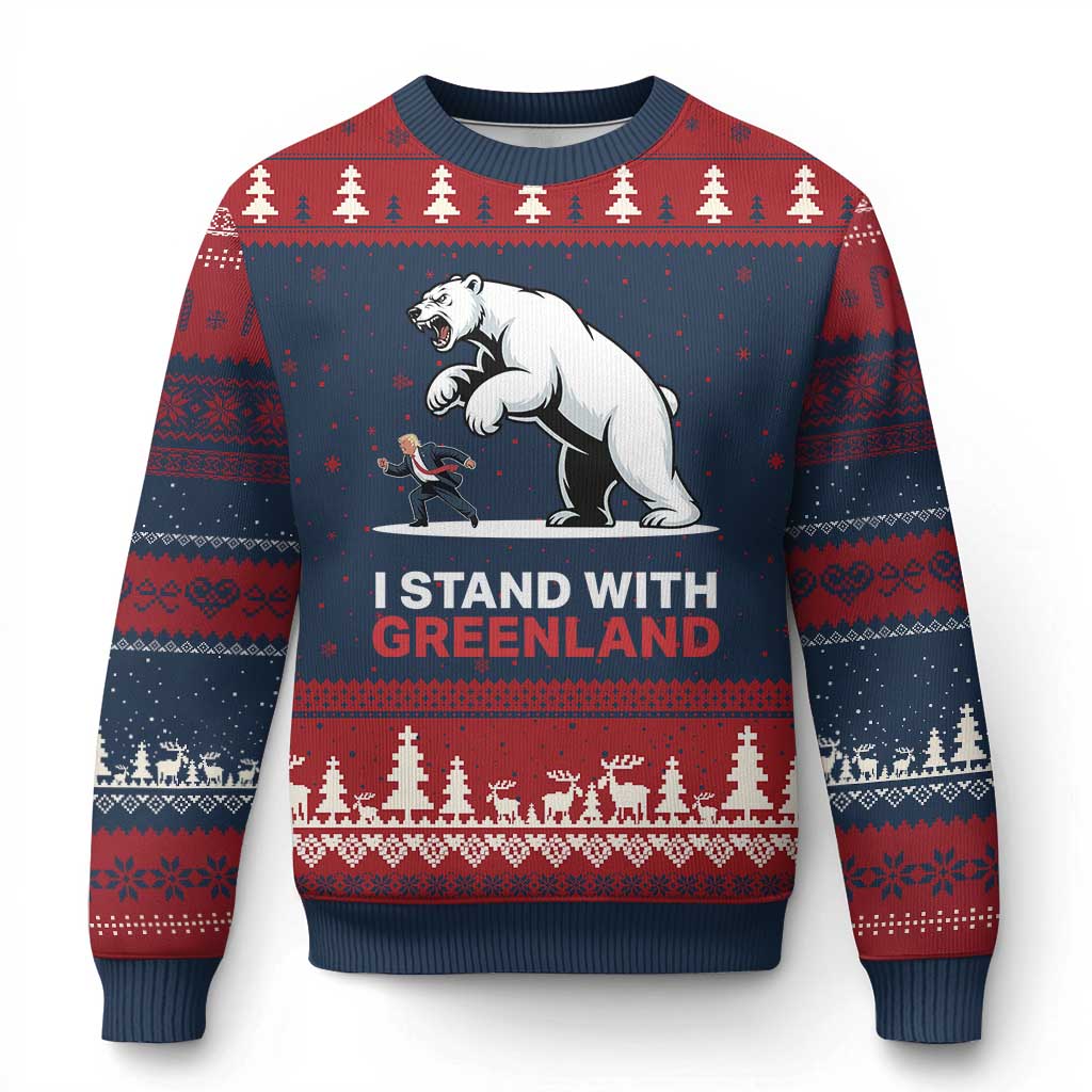 I Stand With Greenland Ugly Christmas Sweater Anti Fascist Political Parody Gift TS12 Navy Red Print Your Wear