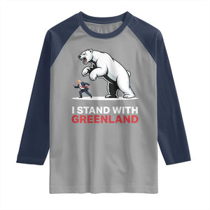 I Stand With Greenland Raglan Shirt Anti Fascist Political Parody Gift TS12 Sport Gray Navy Print Your Wear