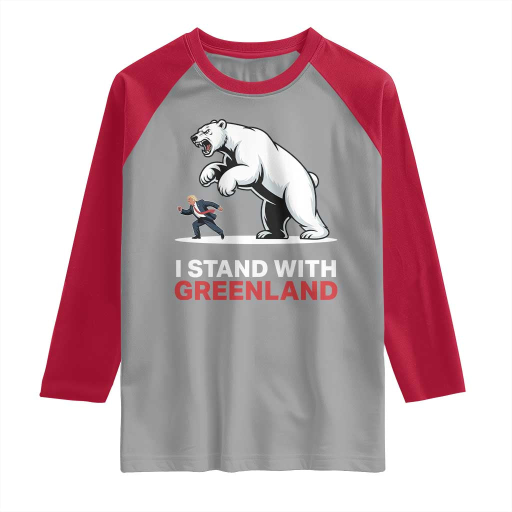 I Stand With Greenland Raglan Shirt Anti Fascist Political Parody Gift TS12 Sport Gray Red Print Your Wear