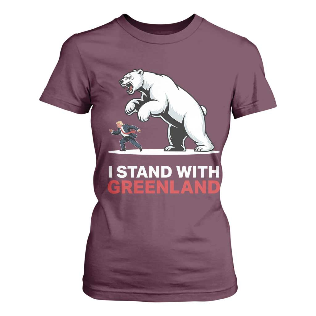 I Stand With Greenland T Shirt For Women Anti Fascist Political Parody Gift TS12 Maroon Print Your Wear