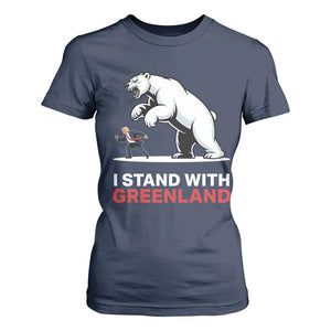 I Stand With Greenland T Shirt For Women Anti Fascist Political Parody Gift TS12 Navy Print Your Wear