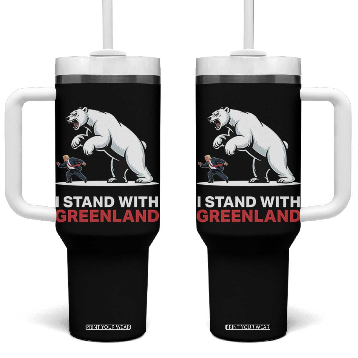 I Stand With Greenland Tumbler With Handle Anti Fascist Political Parody Gift TS12 One Size: 40 oz Black Print Your Wear