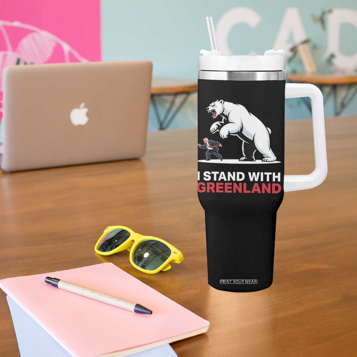 I Stand With Greenland Tumbler With Handle Anti Fascist Political Parody Gift TS12 Print Your Wear