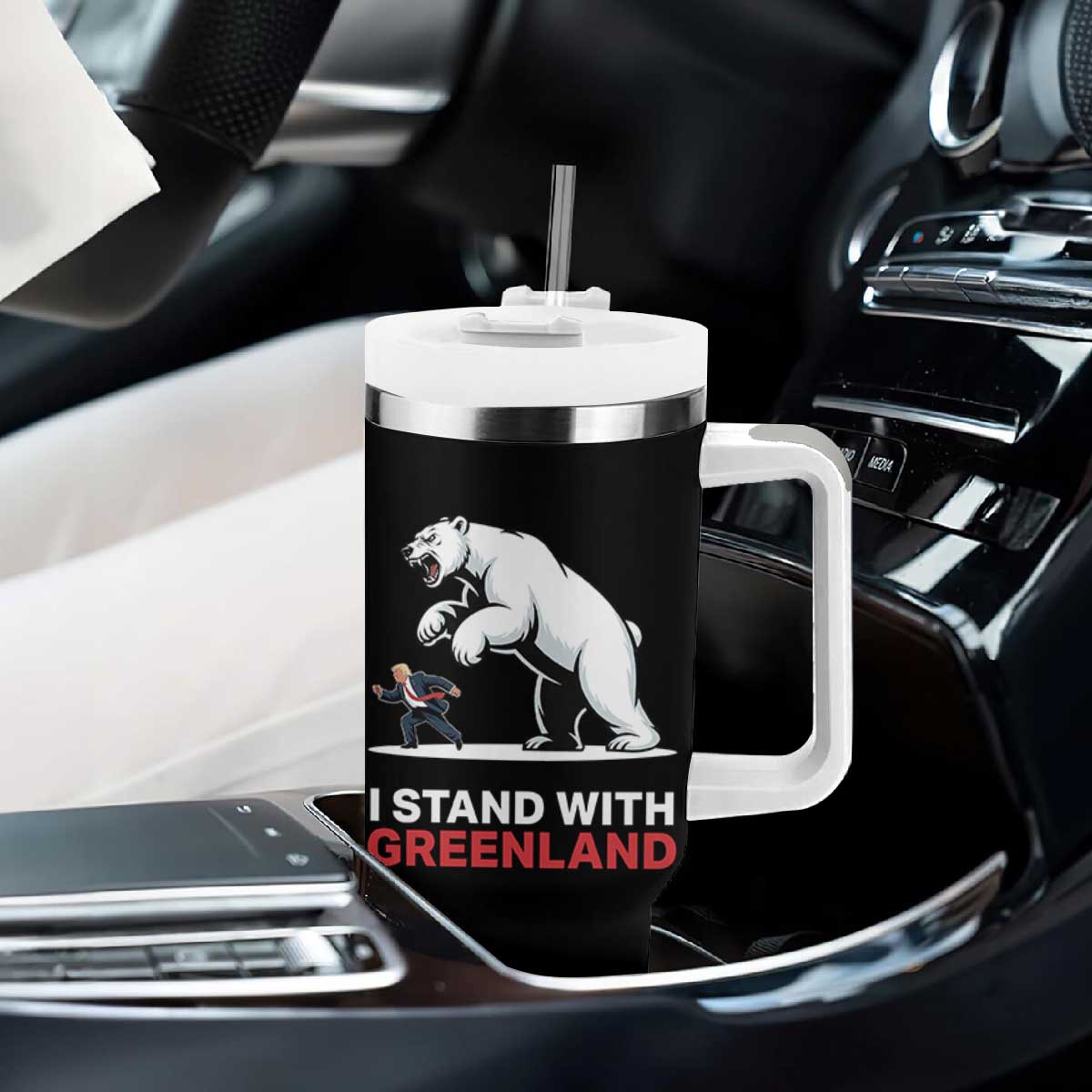 I Stand With Greenland Tumbler With Handle Anti Fascist Political Parody Gift TS12 Print Your Wear