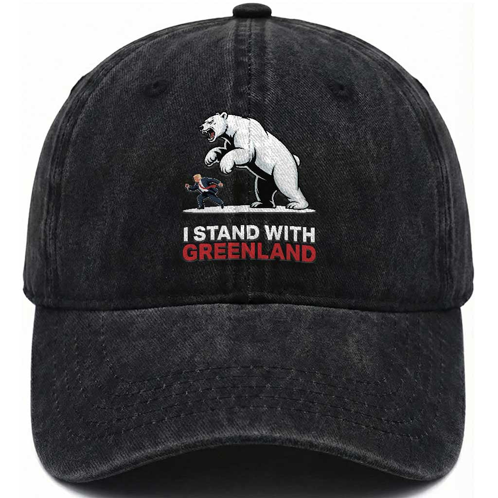 I Stand With Greenland Washed Cotton Baseball Cap Anti Fascist Political Parody Gift TS12 Print Your Wear