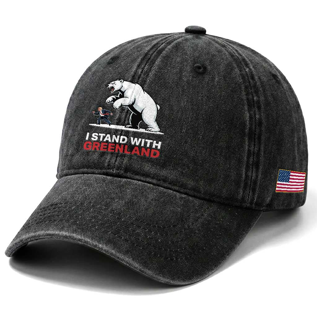 I Stand With Greenland Washed Cotton Baseball Cap Anti Fascist Political Parody Gift TS12 Print Your Wear