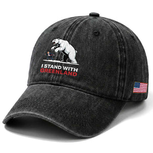 I Stand With Greenland Washed Cotton Baseball Cap Anti Fascist Political Parody Gift TS12 Print Your Wear