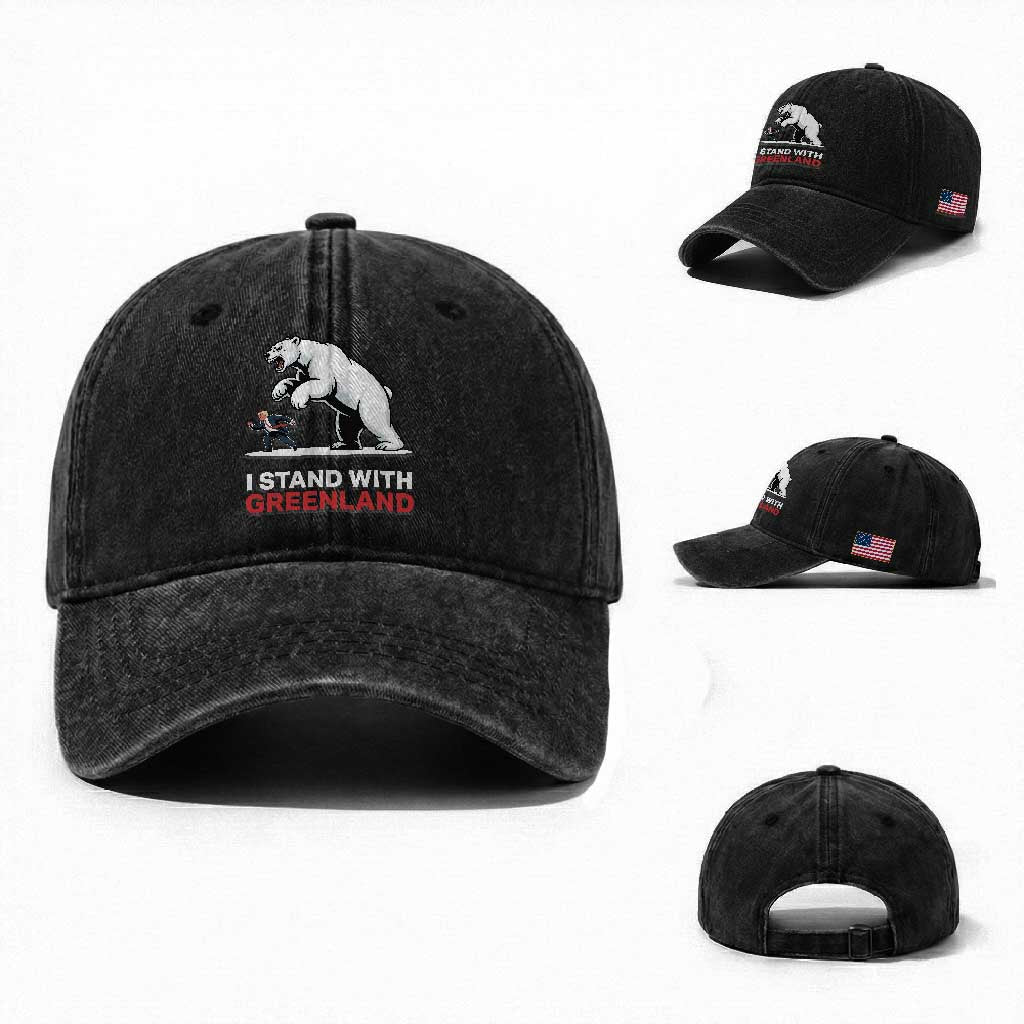 I Stand With Greenland Washed Cotton Baseball Cap Anti Fascist Political Parody Gift TS12 Washed Cap Universal Fit Black Print Your Wear