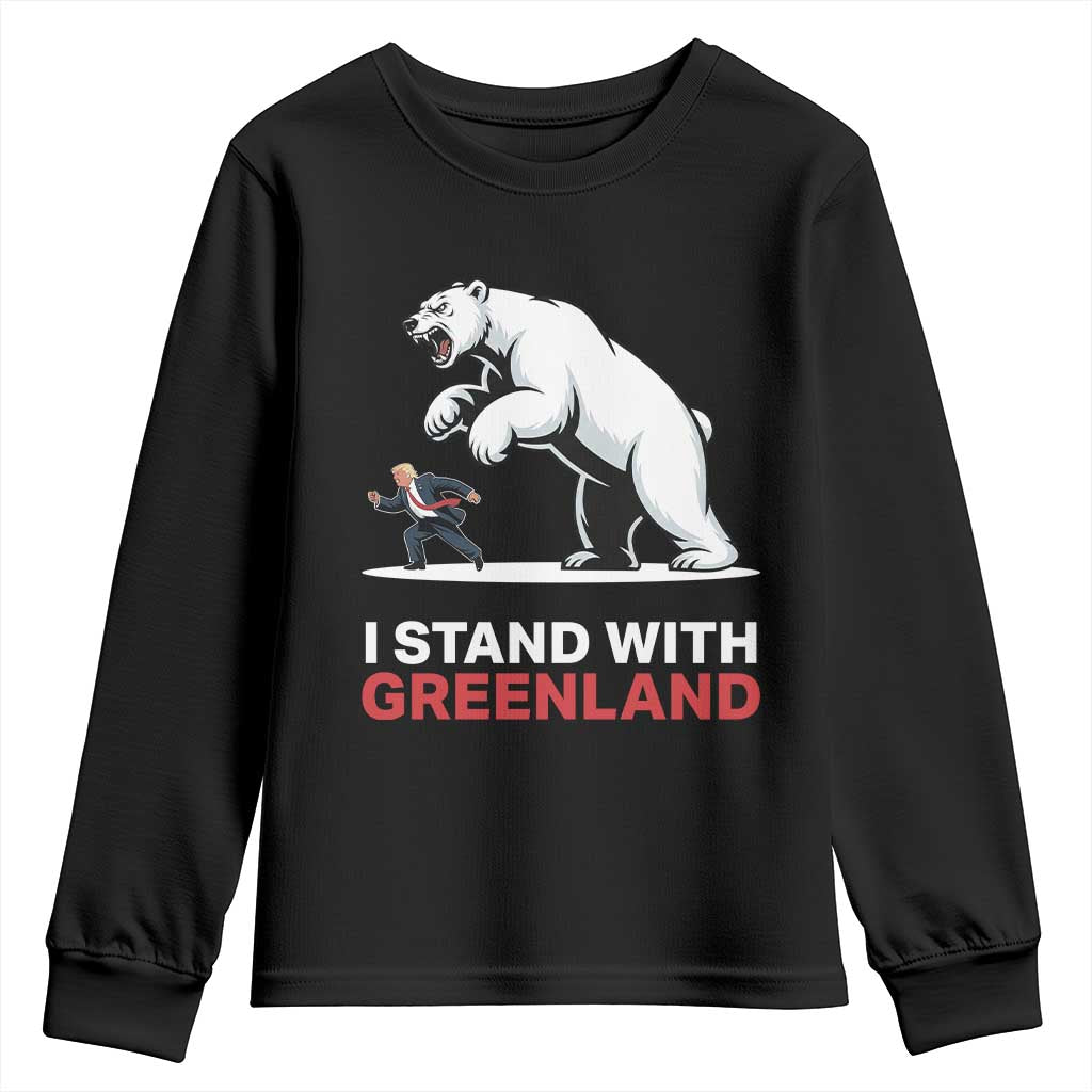 I Stand With Greenland Youth Sweatshirt Anti Fascist Political Parody Gift TS12 Black Print Your Wear