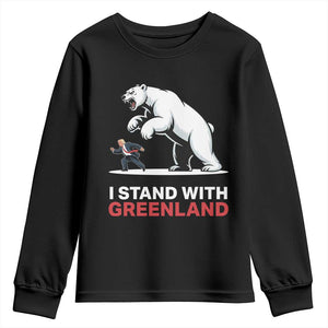 I Stand With Greenland Youth Sweatshirt Anti Fascist Political Parody Gift TS12 Black Print Your Wear