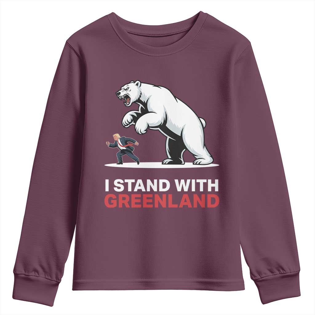 I Stand With Greenland Youth Sweatshirt Anti Fascist Political Parody Gift TS12 Maroon Print Your Wear