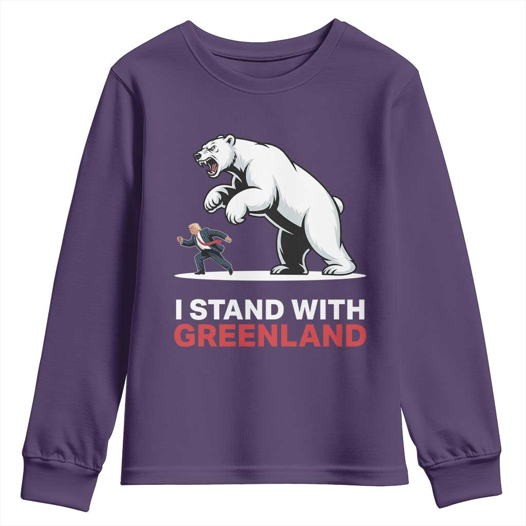 I Stand With Greenland Youth Sweatshirt Anti Fascist Political Parody Gift TS12 Purple Print Your Wear