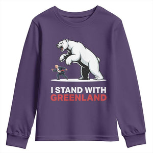 I Stand With Greenland Youth Sweatshirt Anti Fascist Political Parody Gift TS12 Purple Print Your Wear