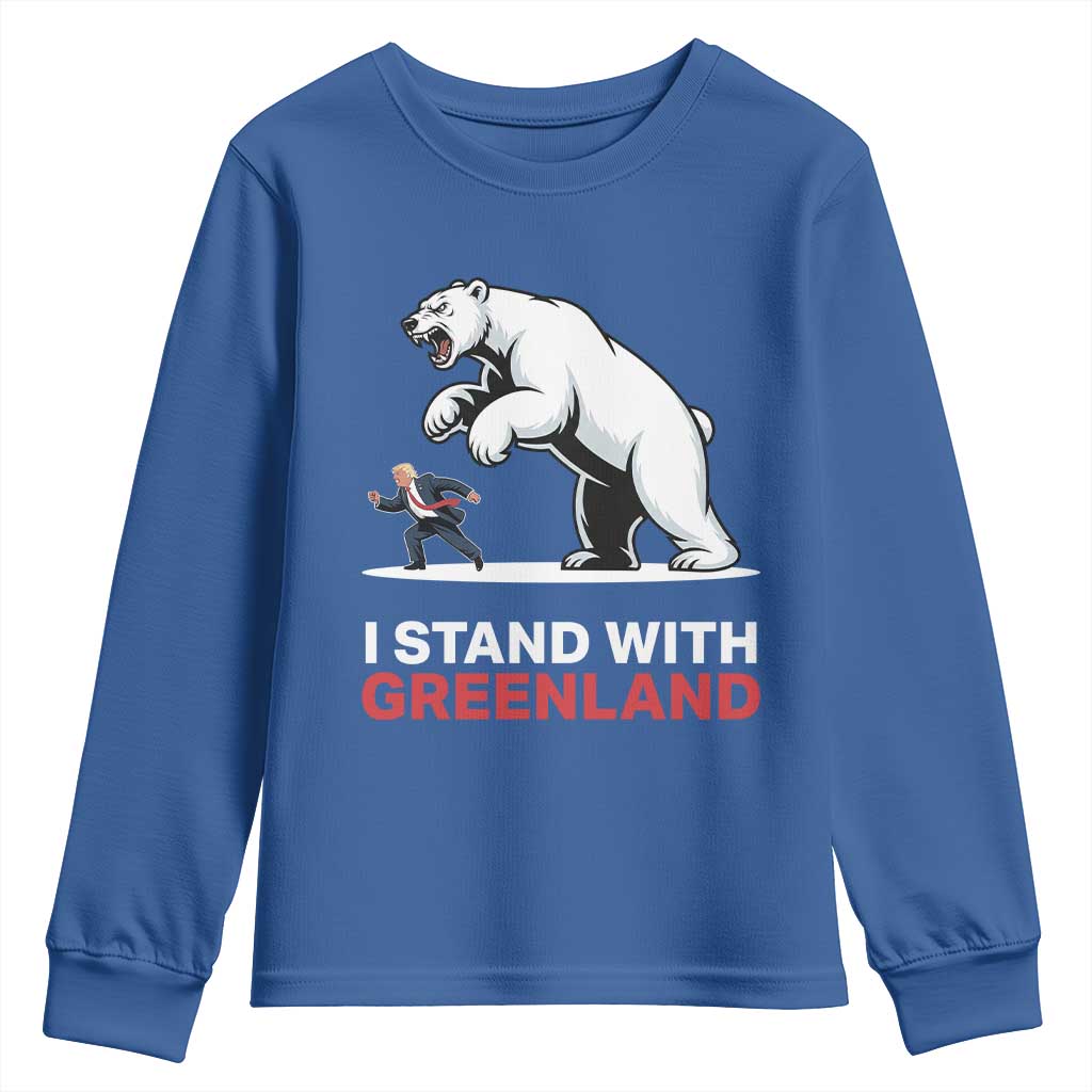 I Stand With Greenland Youth Sweatshirt Anti Fascist Political Parody Gift TS12 Royal Blue Print Your Wear