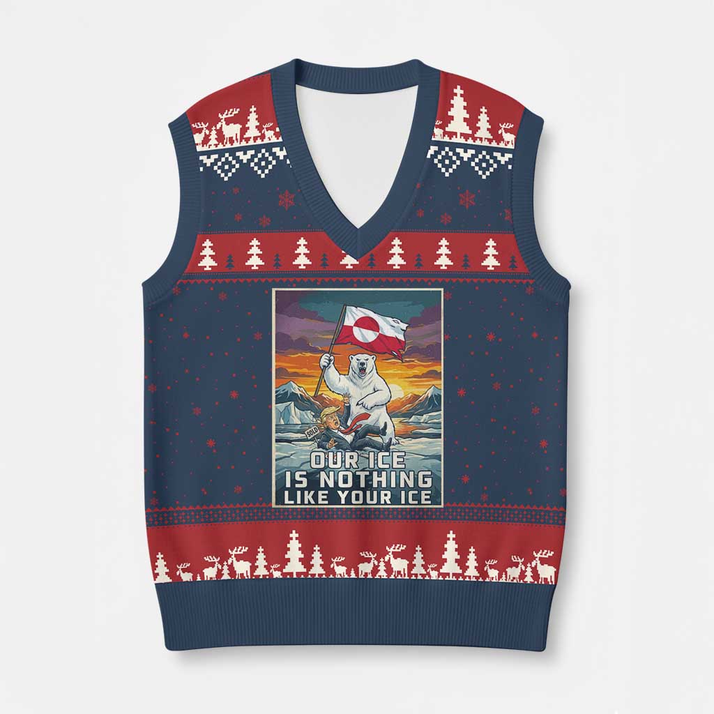 Funny Our Ice Is Nothing Like Your Ice V-Neck Knit Sweater Vest Greenland Support Gift TS12 Navy Red Print Your Wear