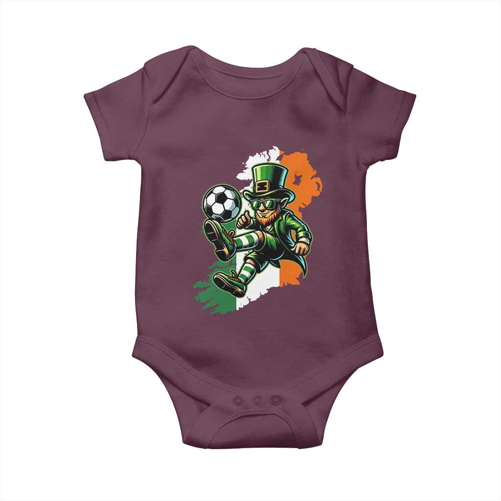 Funny Leprechaun Playing Soccer Baby Onesie St Patricks Day TS12 Maroon Print Your Wear