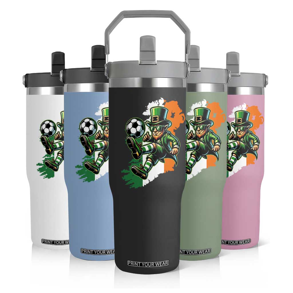 Funny Leprechaun Playing Soccer Flip Straw Tumbler St Patricks Day TS12 Print Your Wear
