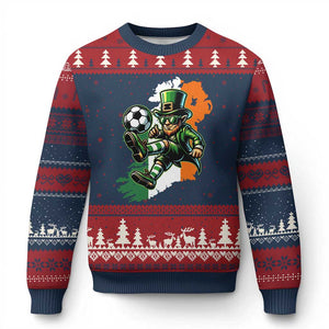 Funny Leprechaun Playing Soccer Ugly Christmas Sweater St Patricks Day TS12 Navy Red Print Your Wear