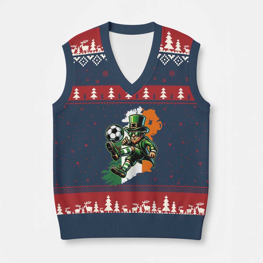 Funny Leprechaun Playing Soccer V-Neck Knit Sweater Vest St Patricks Day TS12 Navy Red Print Your Wear