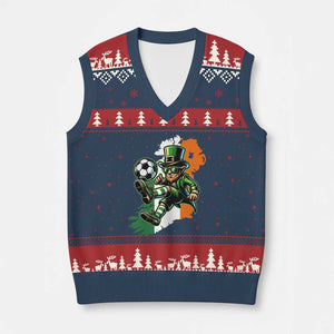 Funny Leprechaun Playing Soccer V-Neck Knit Sweater Vest St Patricks Day TS12 Navy Red Print Your Wear
