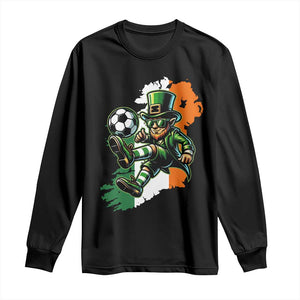 Funny Leprechaun Playing Soccer Long Sleeve Shirt St Patricks Day TS12 Black Print Your Wear
