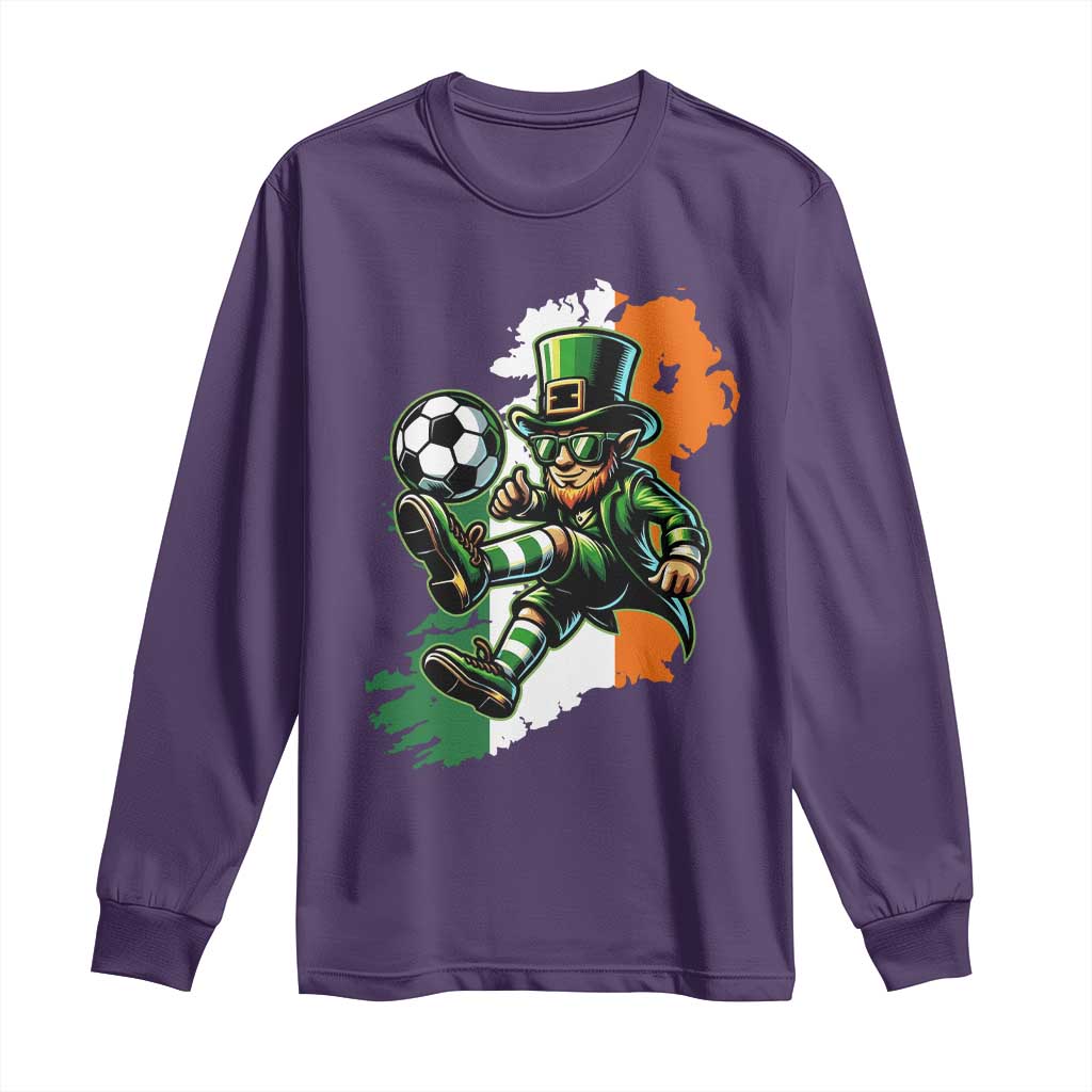 Funny Leprechaun Playing Soccer Long Sleeve Shirt St Patricks Day TS12 Purple Print Your Wear