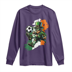 Funny Leprechaun Playing Soccer Long Sleeve Shirt St Patricks Day TS12 Purple Print Your Wear