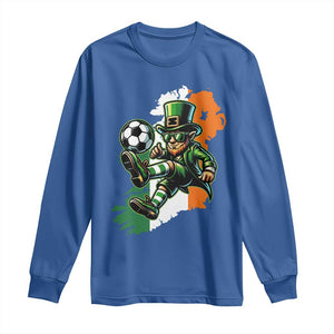 Funny Leprechaun Playing Soccer Long Sleeve Shirt St Patricks Day TS12 Royal Blue Print Your Wear