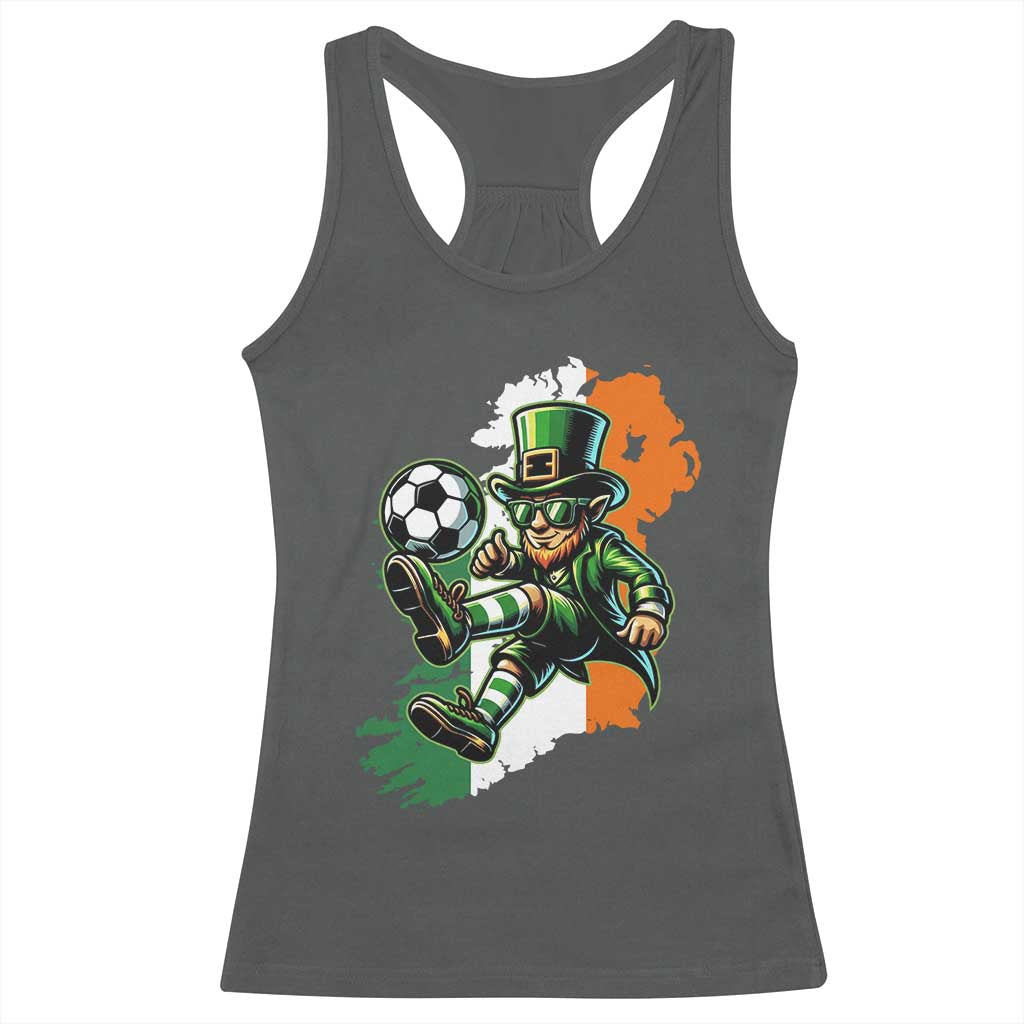 Funny Leprechaun Playing Soccer Racerback Tank Top St Patricks Day TS12 Dark Heather Print Your Wear