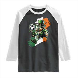 Funny Leprechaun Playing Soccer Raglan Shirt St Patricks Day TS12 Black White Print Your Wear