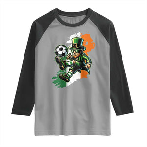 Funny Leprechaun Playing Soccer Raglan Shirt St Patricks Day TS12 Sport Gray Black Print Your Wear
