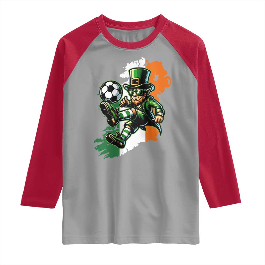 Funny Leprechaun Playing Soccer Raglan Shirt St Patricks Day TS12 Sport Gray Red Print Your Wear