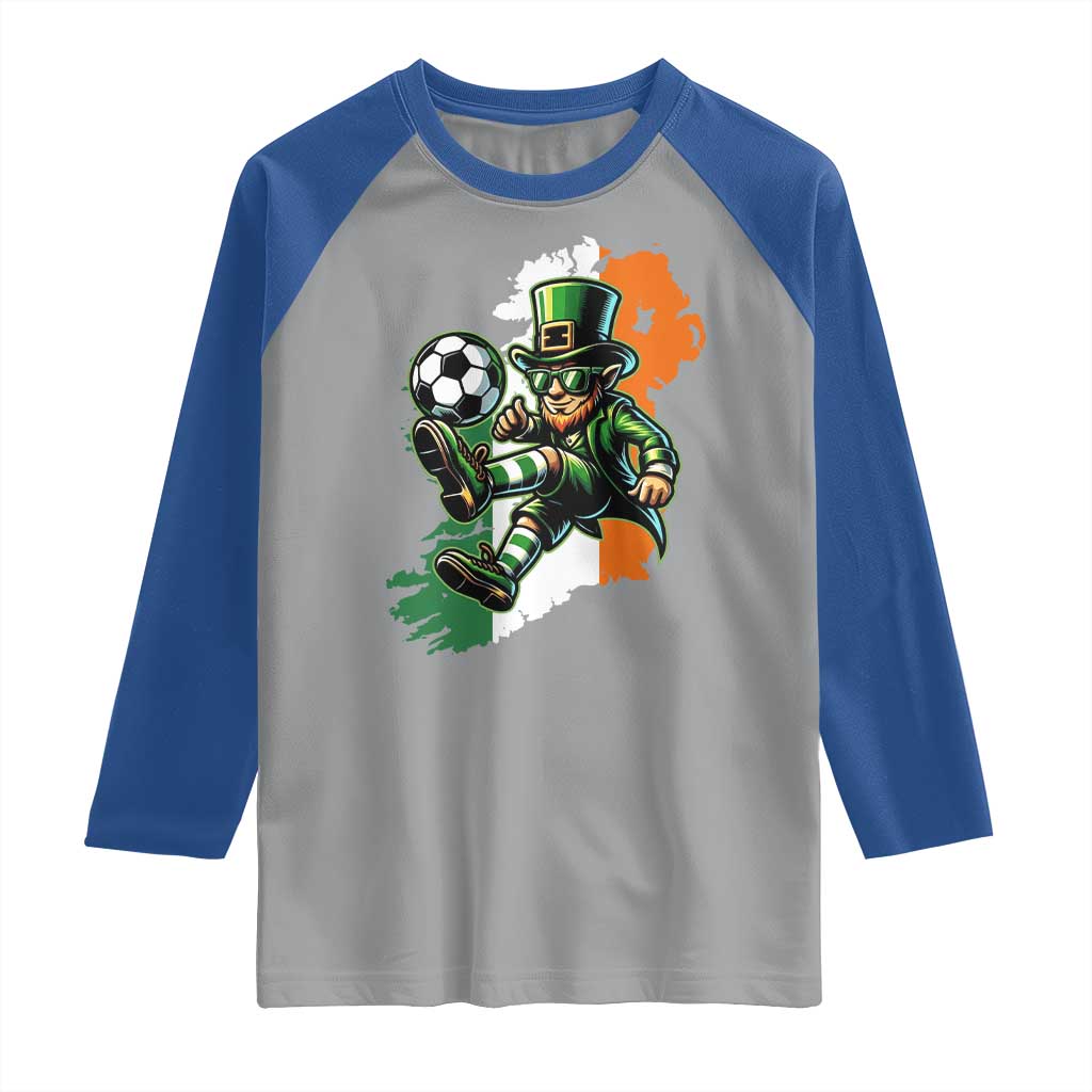 Funny Leprechaun Playing Soccer Raglan Shirt St Patricks Day TS12 Sport Gray Royal Print Your Wear