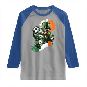 Funny Leprechaun Playing Soccer Raglan Shirt St Patricks Day TS12 Sport Gray Royal Print Your Wear