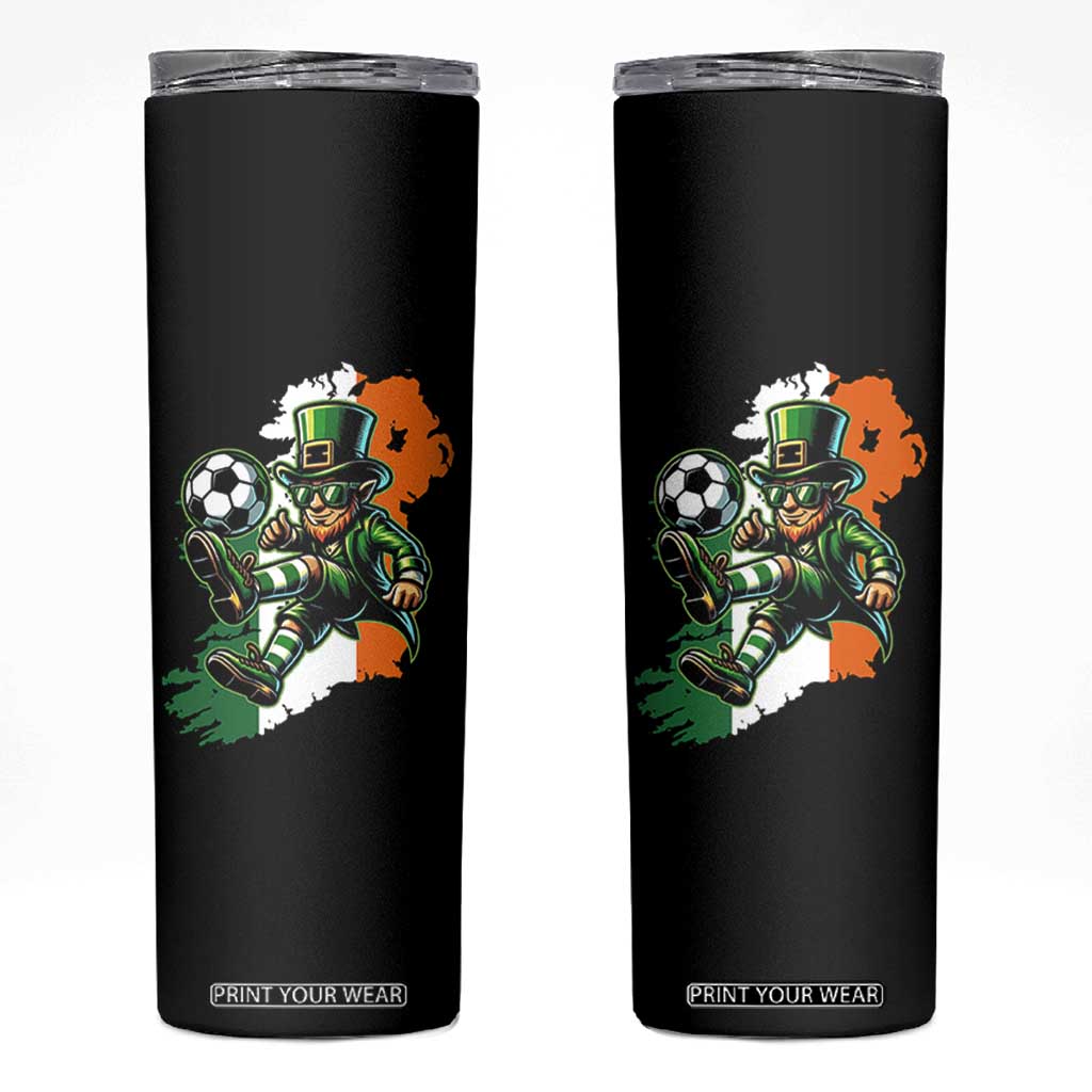 Funny Leprechaun Playing Soccer Skinny Tumbler St Patricks Day TS12 Black Print Your Wear