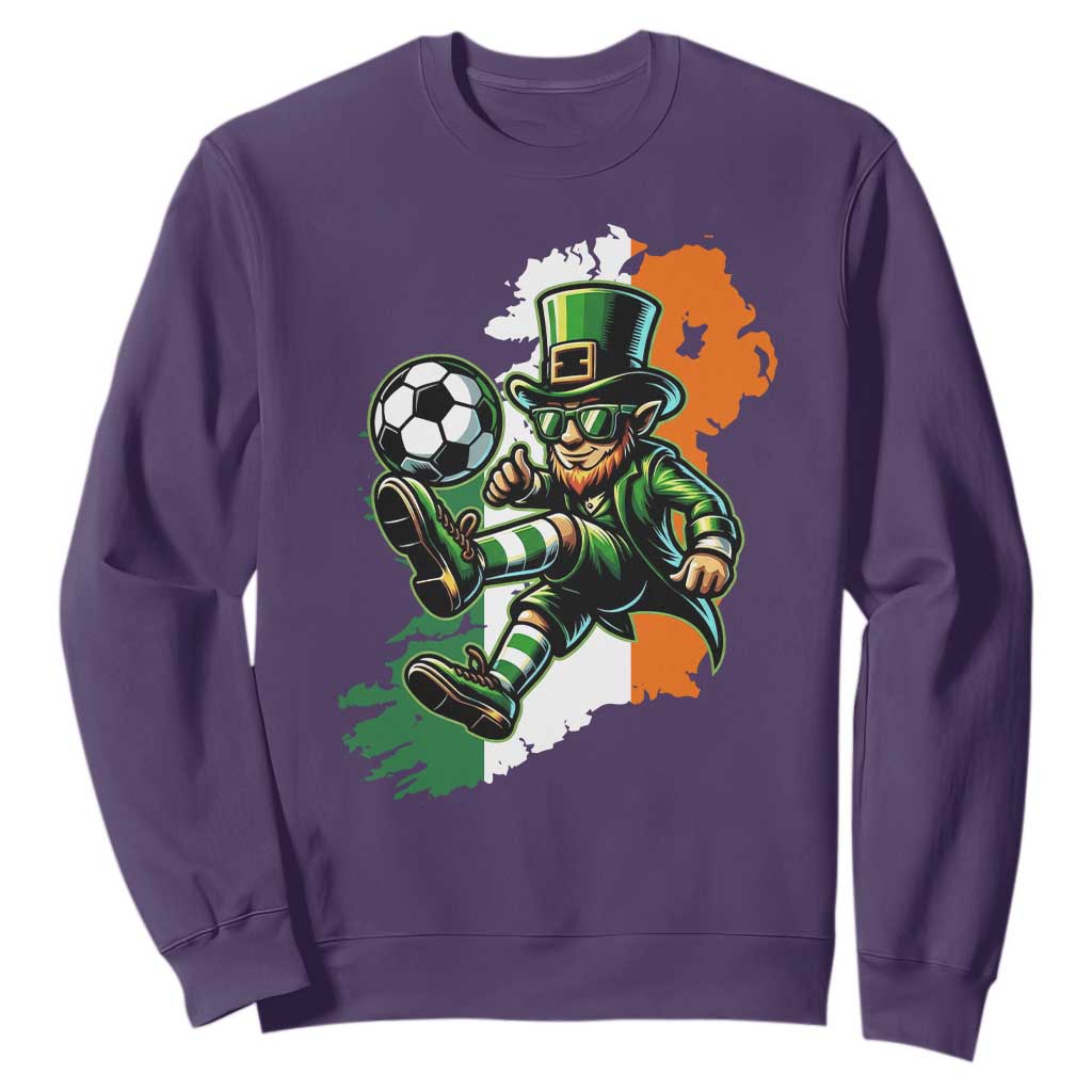 Funny Leprechaun Playing Soccer Sweatshirt St Patricks Day TS12 Purple Print Your Wear