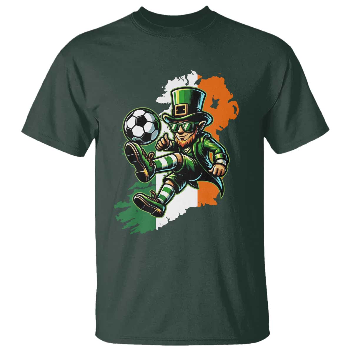 Funny Leprechaun Playing Soccer T Shirt St Patricks Day TS12 Dark Forest Green Print Your Wear