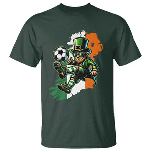 Funny Leprechaun Playing Soccer T Shirt St Patricks Day TS12 Dark Forest Green Print Your Wear