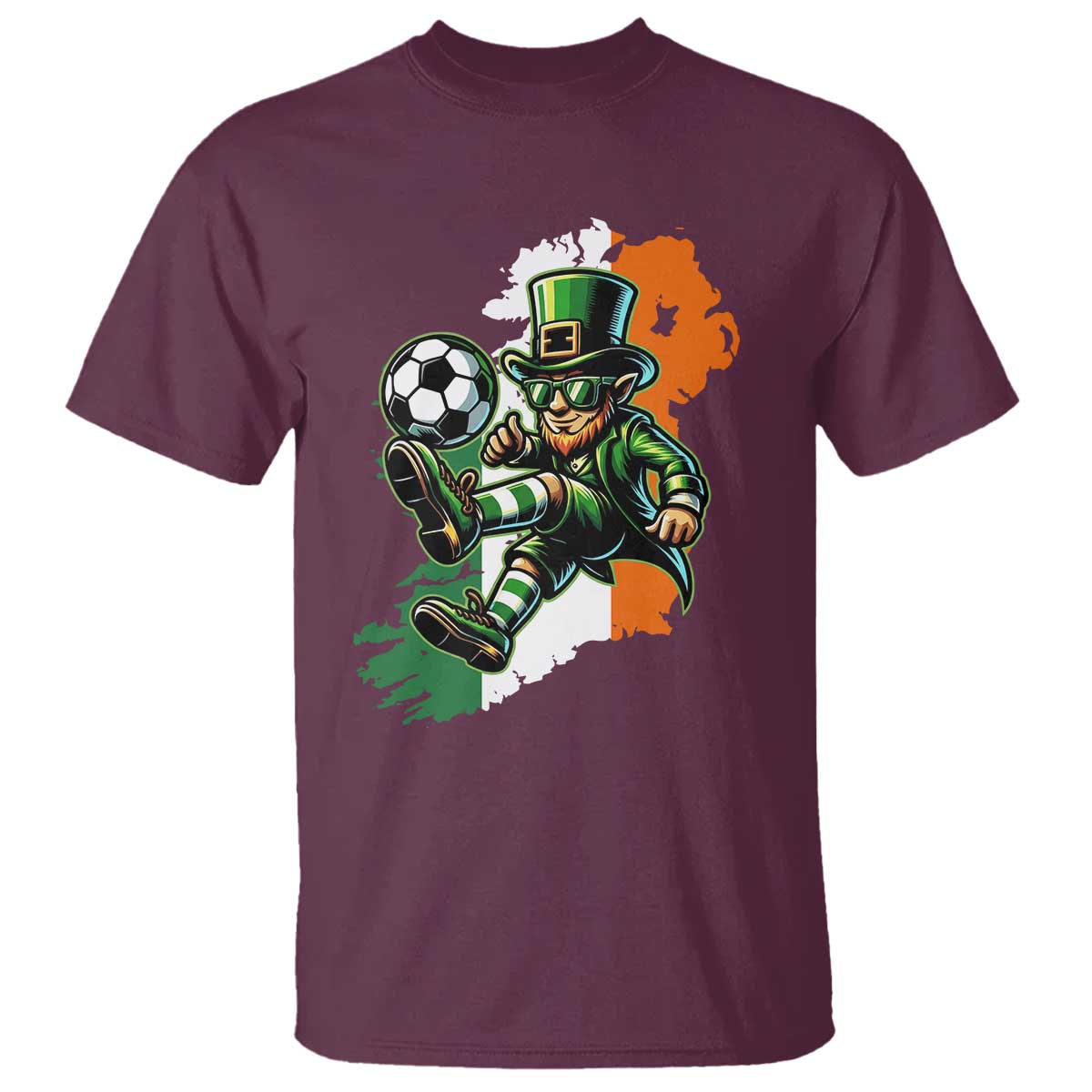 Funny Leprechaun Playing Soccer T Shirt St Patricks Day TS12 Maroon Print Your Wear