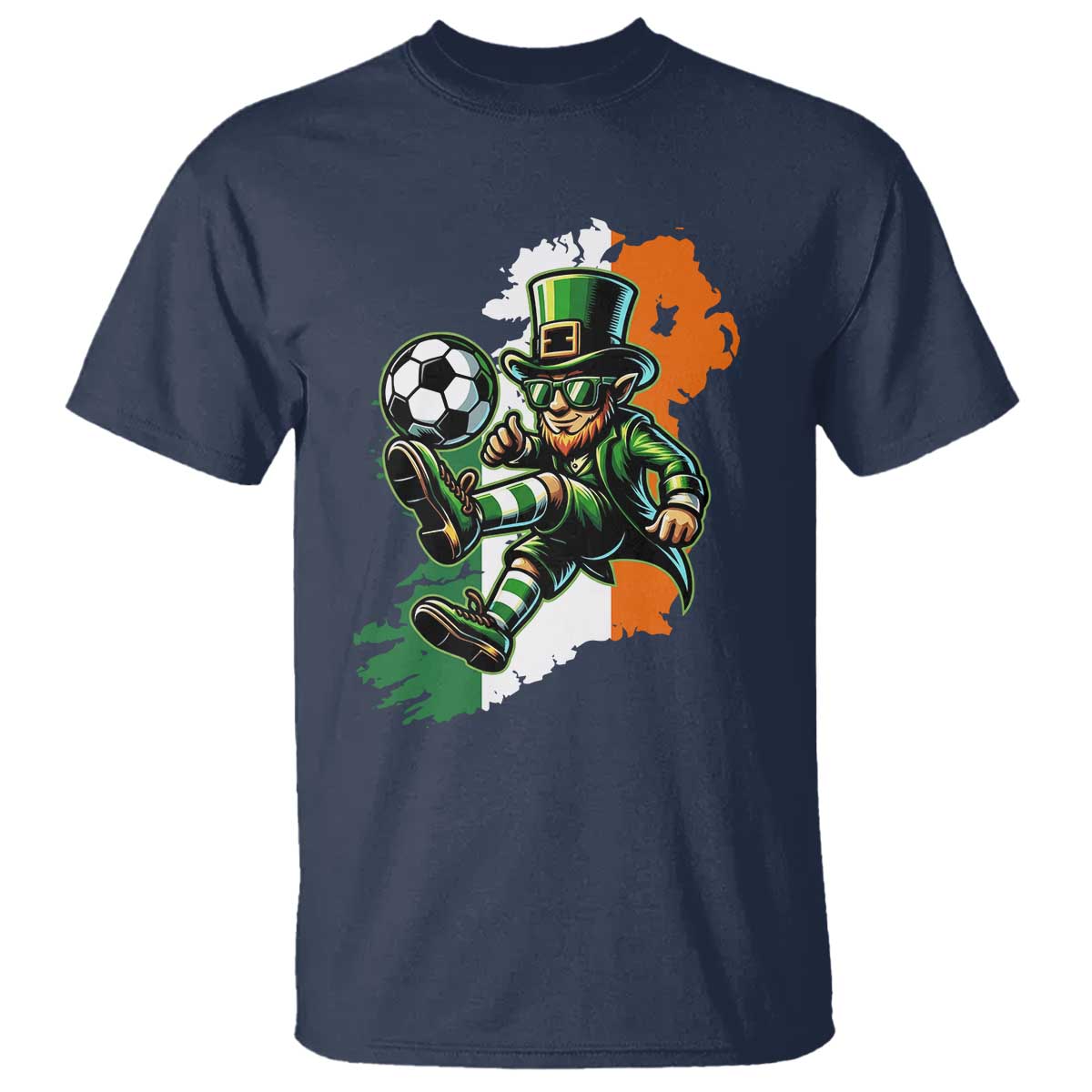 Funny Leprechaun Playing Soccer T Shirt St Patricks Day TS12 Navy Print Your Wear