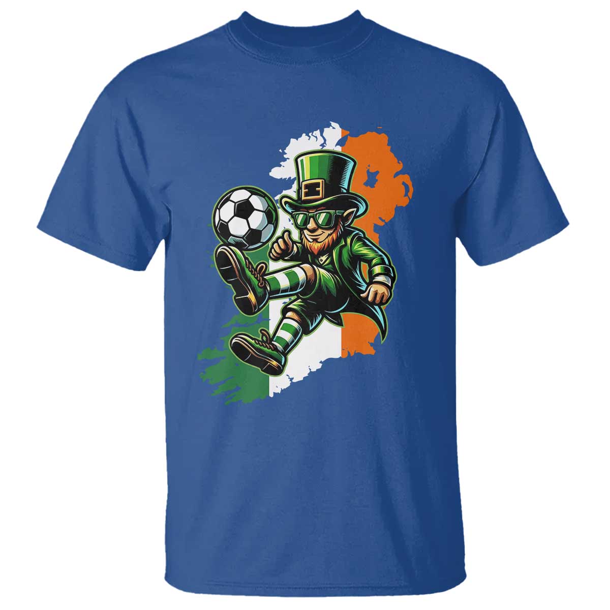 Funny Leprechaun Playing Soccer T Shirt St Patricks Day TS12 Royal Blue Print Your Wear