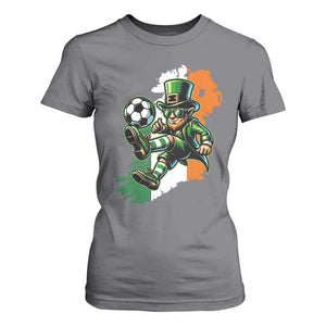 Funny Leprechaun Playing Soccer T Shirt For Women St Patricks Day TS12 Charcoal Print Your Wear