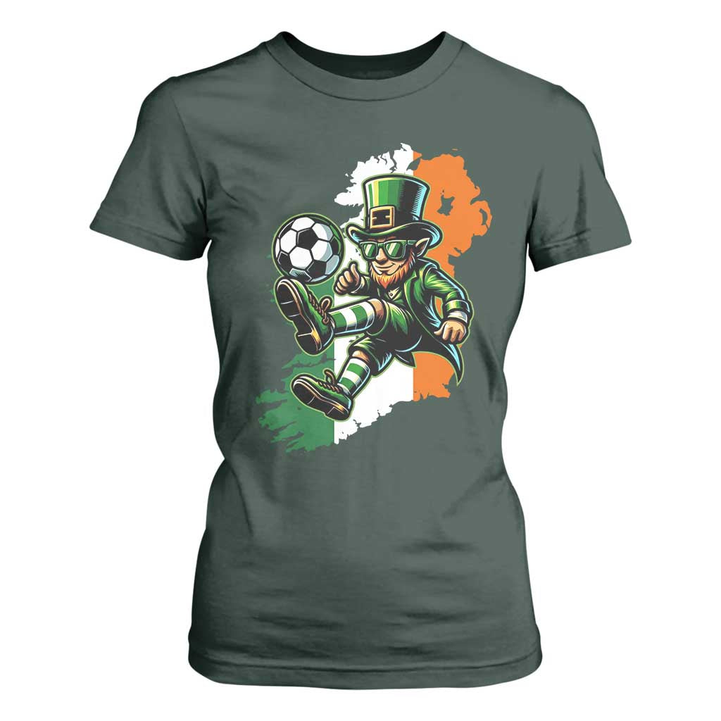 Funny Leprechaun Playing Soccer T Shirt For Women St Patricks Day TS12 Dark Forest Green Print Your Wear