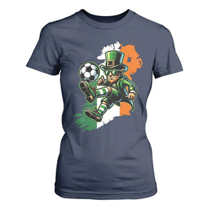 Funny Leprechaun Playing Soccer T Shirt For Women St Patricks Day TS12 Navy Print Your Wear